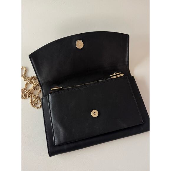 Skagen Crossbody Bag Black Leather Chain Link Clutch Cow Hide Envelope - Picture 3 of 15